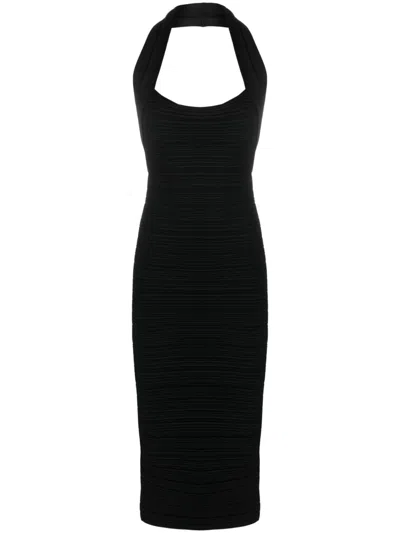 Philosophy Di Lorenzo Serafini Ribbed Halterneck Midi Dress In Black