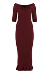 Philosophy Di Lorenzo Serafini Burgundy Off-the-shoulder Ruffled Midi Dress In Red