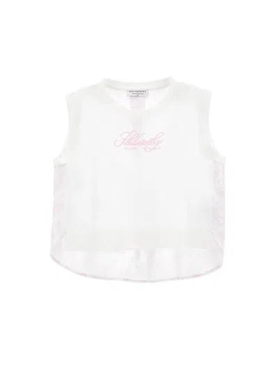 Philosophy Di Lorenzo Serafini Kids' Ärmelloses T-shirt Mit Print Und Chiffon-details In Multi