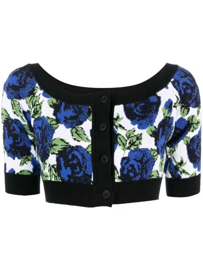 Philosophy Di Lorenzo Serafini Rose-print Knitted Cropped Cardigan In Weiss