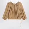 Philosophy Di Lorenzo Serafini Beige Ruched Cotton-blend Blouse
