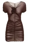 Philosophy Di Lorenzo Serafini Ruched Mini Dress With Floral Detail And Sheer Overlay