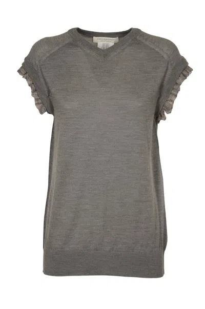 Philosophy Di Lorenzo Serafini Ruffle Detailed Knitted Top In Grey