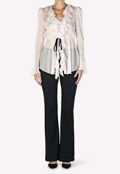 Philosophy Di Lorenzo Serafini Ruffled Blouse With Bell Cuff Sleeves In Pink