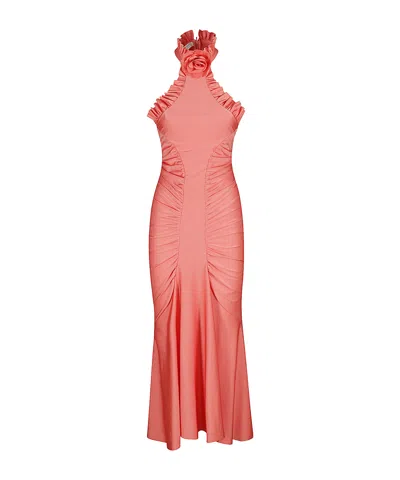 Philosophy Di Lorenzo Serafini Ruffled Halterneck Maxi Dress In Fuxia