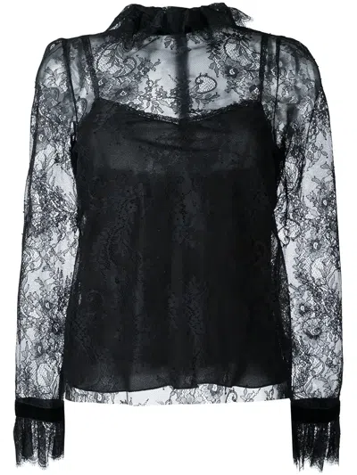 Philosophy Di Lorenzo Serafini Ruffled Neck Lace Blouse In Black