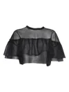 Philosophy Di Lorenzo Serafini Sheer Black Top With Ruffle Detail In Black