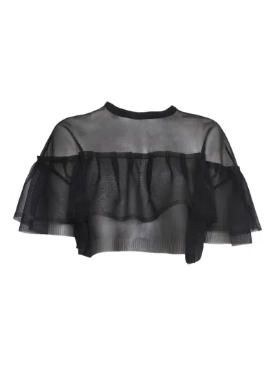 Philosophy Di Lorenzo Serafini Sheer Black Top With Ruffle Detail