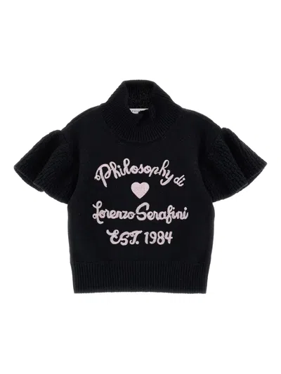 Philosophy Di Lorenzo Serafini Kids' Ruffled-sleeve Embroidered Sweater In Black