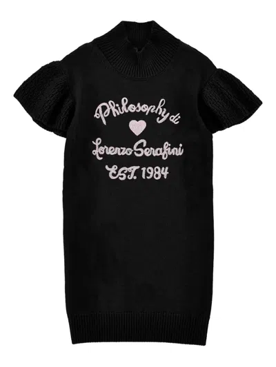 Philosophy Di Lorenzo Serafini Kids' Ruffled-sleeve Knit Dress In Black