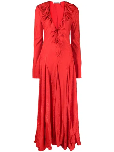 Philosophy Di Lorenzo Serafini Ruffled V-neck Gown In Rot