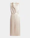 Philosophy Di Lorenzo Serafini Abito Midi Con Bottoni Beige In Ivory
