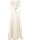 Philosophy Di Lorenzo Serafini Satin Flared Long Dress With V-neck In Beige