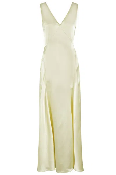 Philosophy Di Lorenzo Serafini Satin Sleeveless V-neck Raso Dress In Yellow