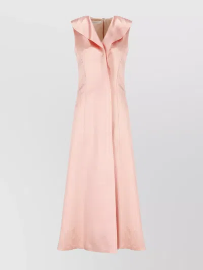 Philosophy Di Lorenzo Serafini Satin V-neck Ruffled Collar Dress In Pink
