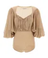 Philosophy Di Lorenzo Serafini Stretch Tulle Bodysuit With Gathered Detailing In Neutral