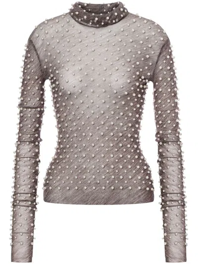 Philosophy Di Lorenzo Serafini Semi-sheer Pearl-embellished Top In Grey