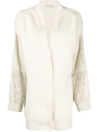 Philosophy Di Lorenzo Serafini Sequin-embellished Ribbed Knit Cardigan In Nude