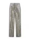 Philosophy Di Lorenzo Serafini White Wide Leg Pants With All-over Sequins In Acetate Fabric Woman