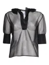 Philosophy Di Lorenzo Serafini Sheer Black Top With Puff Sleeves In Black