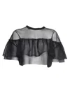 Philosophy Di Lorenzo Serafini Sheer Black Top With Ruffle Detail In Black