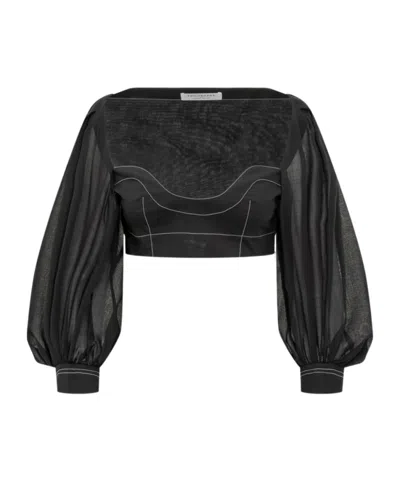 Philosophy Di Lorenzo Serafini Sheer Cropped Blouse In Black