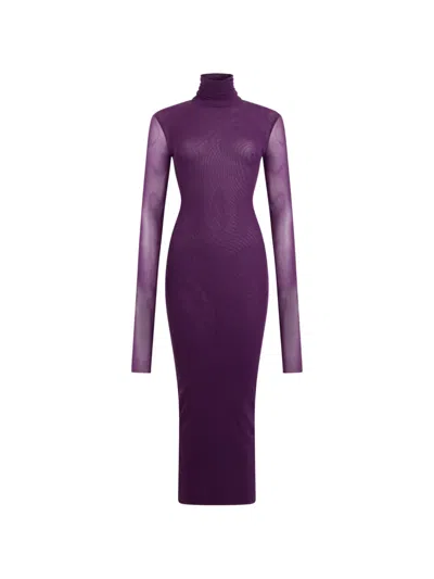 Philosophy Di Lorenzo Serafini Sheer High-neck Midi Dress In Purple
