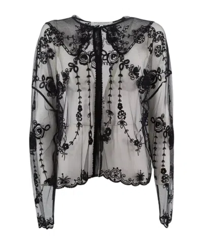 Philosophy Di Lorenzo Serafini Sheer Mesh Top Floral Embroidery In Black