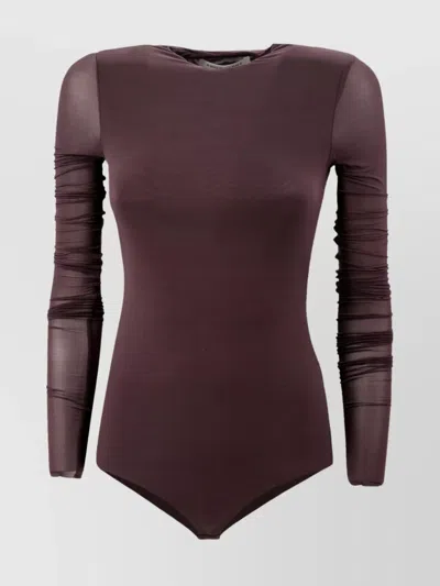PHILOSOPHY DI LORENZO SERAFINI SHEER-SLEEVES ROUND-NECK BODYSUIT FEATURING RUCHED SLEEVES
