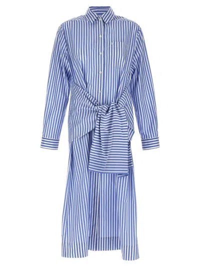 PHILOSOPHY DI LORENZO SERAFINI SHIRT-STYLE STRIPED COTTON BLEND CHEMISIER DRESS