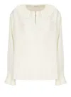 Philosophy Di Lorenzo Serafini White Oversized Shirt With Ruffles On Collar And Cuffs In Tech Fabric Woman Philosophy Di Lorenzo Se In Beige