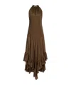 Philosophy Di Lorenzo Serafini Brown Silk Long Dress With Ruffles In Brown