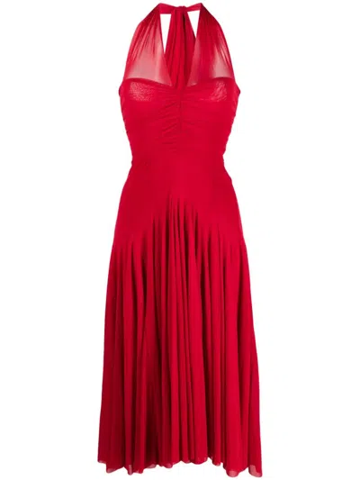 Philosophy Di Lorenzo Serafini Short Sleeves Long Dress With Tulle And Naked Shoulder In Red