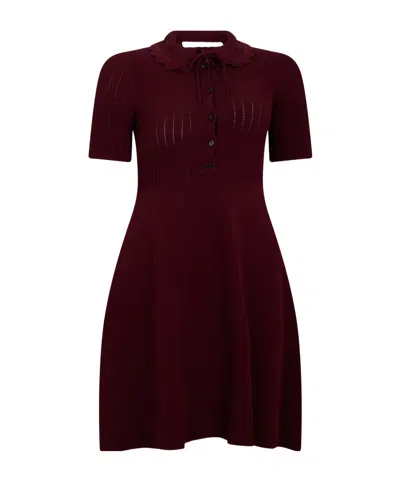 Philosophy Di Lorenzo Serafini Ribbed Scalloped-collar Midi Dress In Burgundy