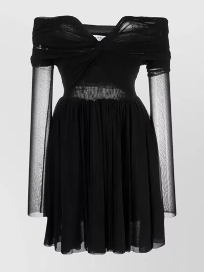 PHILOSOPHY DI LORENZO SERAFINI SHOULDER MINI PLEATED SHEER LONG SLEEVES