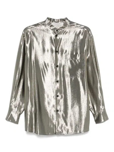Philosophy Di Lorenzo Serafini Silk-blend Green Shirt With Stand Collar