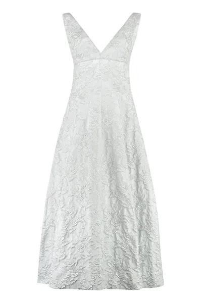 Philosophy Di Lorenzo Serafini Floral-embroidered V-neck Dress In Silver