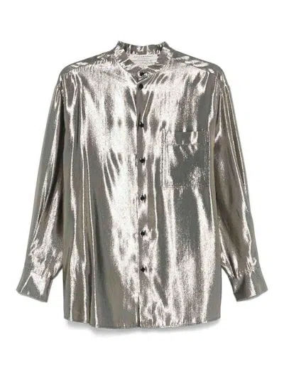 Philosophy Di Lorenzo Serafini Silver Shirt In Silk Laminated-effect