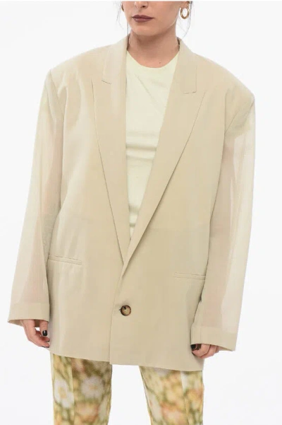 Philosophy Di Lorenzo Serafini Single Breasted Wool Blazer With Sheer Sleeves