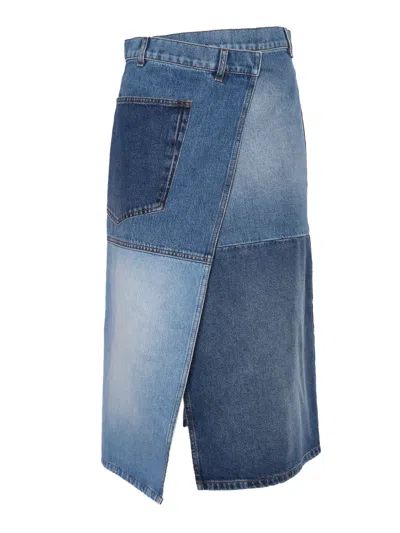 Philosophy Di Lorenzo Serafini Denim Skirt With Unique Patchwork Design In Blue