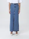 Philosophy Di Lorenzo Serafini Denim Maxi Skirt With Belt Loops And Front Slit In Blue