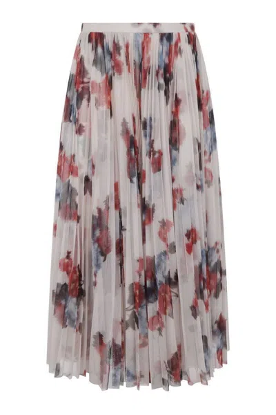 Philosophy Di Lorenzo Serafini Pleated Skirt With Floral Print In Brown