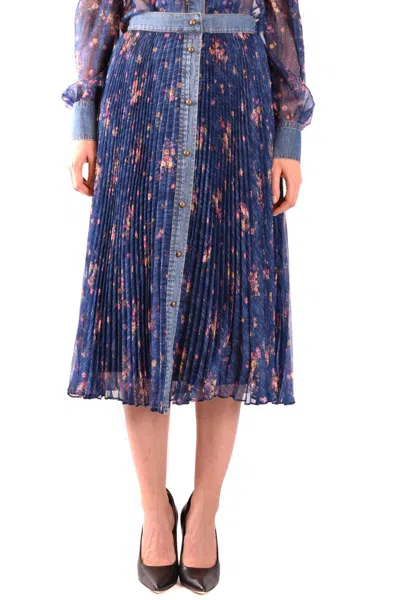 Philosophy Di Lorenzo Serafini Pleated Midi Skirt With Multicolor Floral Print In Blue