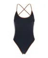 Philosophy Di Lorenzo Serafini Black Costume With Crossed Straps And Lettering Logo In Tech Fabric Woman In Black