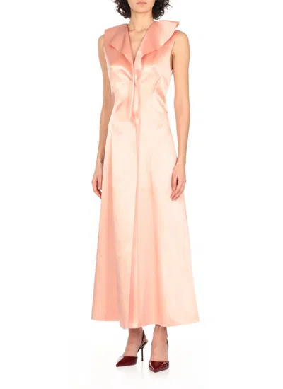 Philosophy Di Lorenzo Serafini Pink Midi Dress In Duchess Fabric