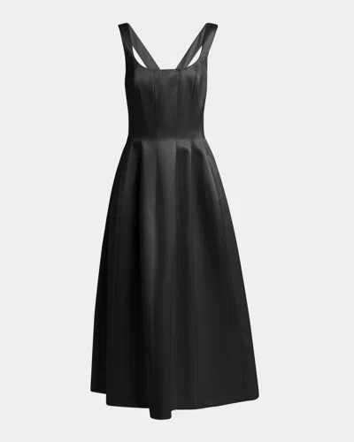 Philosophy Di Lorenzo Serafini Sleeveless Satin Fit-&-flare Midi Dress In Black