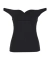 Philosophy Di Lorenzo Serafini Black Off Shoulder Top With Sweetheart Neck In Stretch Fabric Woman In Black