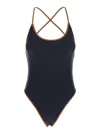 Philosophy Di Lorenzo Serafini Black Costume With Crossed Straps And Lettering Logo In Tech Fabric Woman In Black