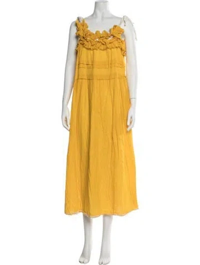 Pre-owned Philosophy Di Lorenzo Serafini Square Neckline Midi Length Dress In Yellow