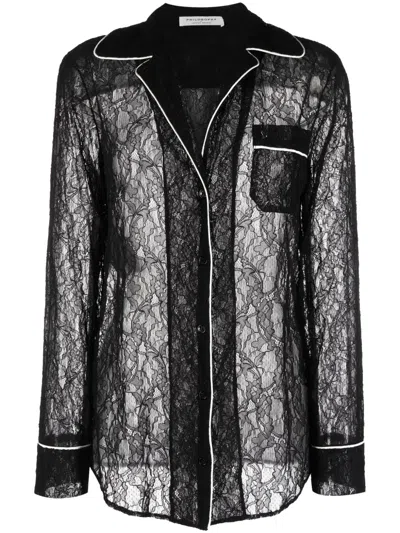 Philosophy Di Lorenzo Serafini Stretch Lace Shirt In Black